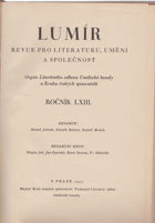 LUMÍR časopis pro literaturu a umění - měsíční revue pro literaturu, umění a veřejný ...