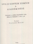 Spis o nových zemích a o Novém světě - Faksmile a výklad plzeňského tisku... z r. 1506