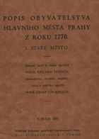Popis obyvatelstva hlavního města Prahy z roku 1770. 1. Staré město