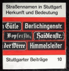 Strassennamen in Stuttgart. Herkunft u. Bedeutung.
