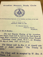 Arcadian Lodge. No. 2696 ORIGINAL DOCUMENT!