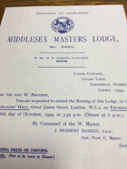 Middlesex Masters Lodge. No. 3420 ORIGINAL DOCUMENT!