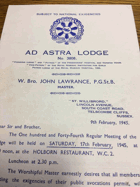 Ad Astra Lodge. No. 3808 ORIGINAL DOCUMENT!