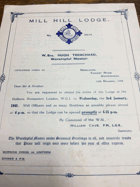 Mill Hill Lodge. No. 3574 ORIGINAL DOCUMENT!