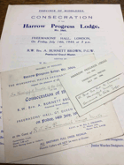 Harrow Progress Lodge. No. 5964 ORIGINAL DOCUMENTS!