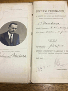 Bohumil Vančura. Orig. vysokoškolský index Velmistra Veliké lóže České Republiky