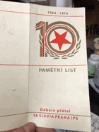 PAMĚTNÍ LIST - SLAVIE SLAVIA 1964 - 1974