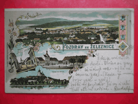 Železnice,  okres Jičín, koláž, dlouhá adresa, náměstí, Palackého ulice (pohled)