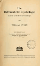 Die differentielle Psychologie in ihren methodischen Grundlagen.