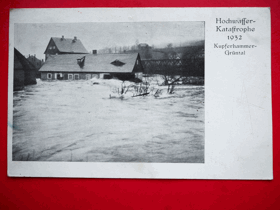 Zelený Důl - Grünthal, okres Most, zaniklá osada (?) povodeň 1932 (pohled)