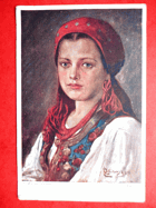 Dívka v kroji, polní pošta (pohled)