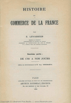 Histoire du commerce de la France Avant 1789,