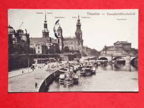 Drážďany - Dresden, Německo, řeka, lodě (pohled)