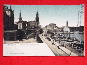 Drážďany - Dresden, Německo, řeka, lodě, dlouhá adresa (pohled)