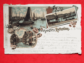 Rotterdam, Nizozemsko, dlouhá adresa, koláž, lodě (pohled)