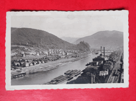 Ústí nad Labem, Střekov, řeka, lodě, vagóny, most - Aussig, Labe, Elbe (pohled)