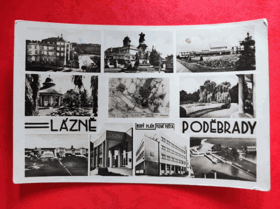 Lázně Poděbrady, okénková pohlednice, koláž, okres Nymburk (pohled)