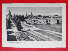 Dráždany - Dresden, Německo, řeka Labe, most, loď (pohled)