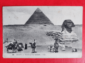 Egypt, pyramida, sfinga, velbloud, osel (pohled)