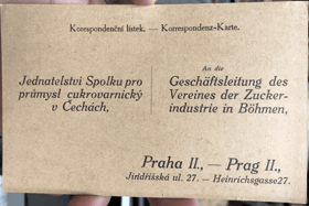 Cukrovar Smiřice n.L Smierschitz Objednávka korespnďák popsaný neprošlý