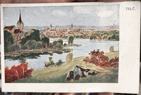 Telč Teltsch panorama řeka malované