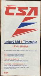 Československé Aerolinie ČSA. Letový řád LÉTO SUMMER 1