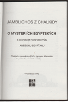 O mysteriích egyptských s dopisem Porfyriovým Anebonu Egypťanu